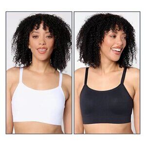 Cuddl Duds Intimates Soft Seamless 2‎ Pack Scoop Neck Bra Size 1X Black White